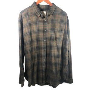 St. Johns Bay Mens XL Green Plaid Flannel Shirt Cotton Button Down Long Sleeve